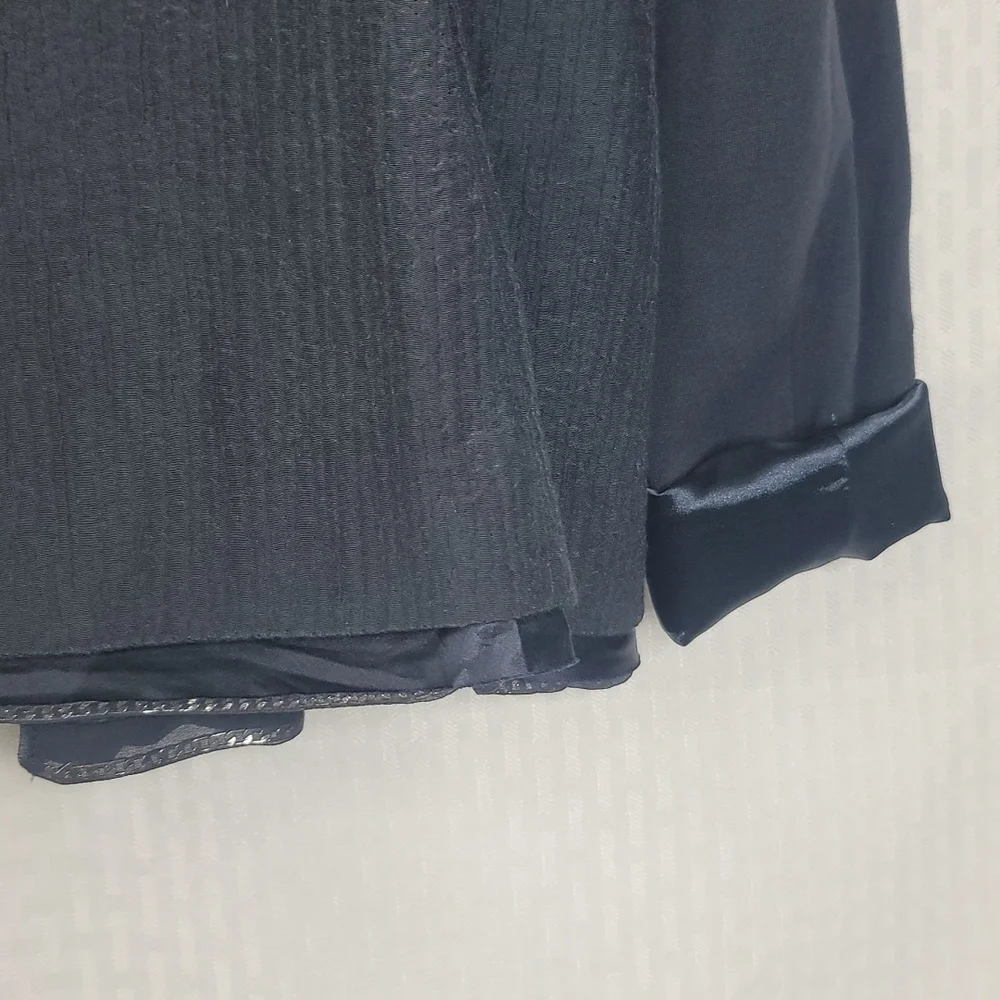 Elie Tahari Navy zippered front mixed media jacket with chain hem - Picture 6 of 8